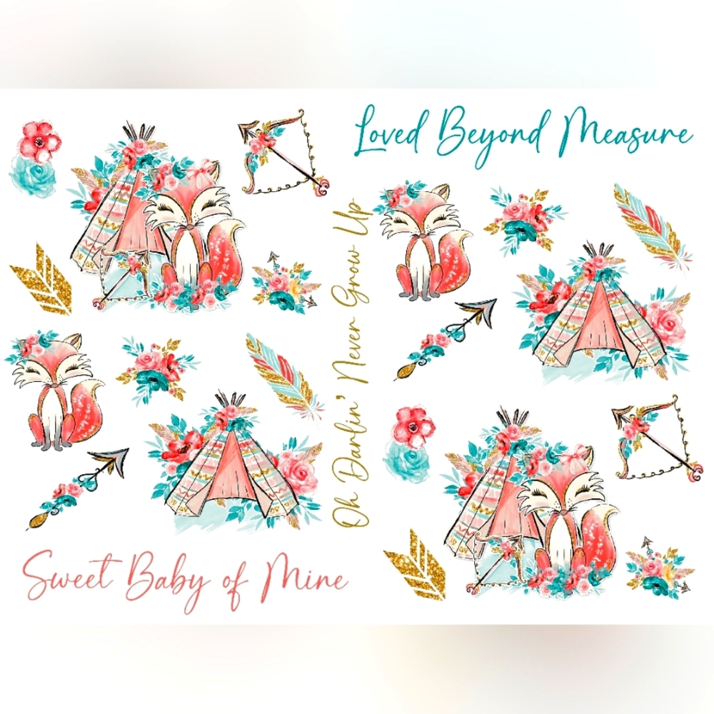 Custom Boho Fox Baby Blanket - Name can be added.